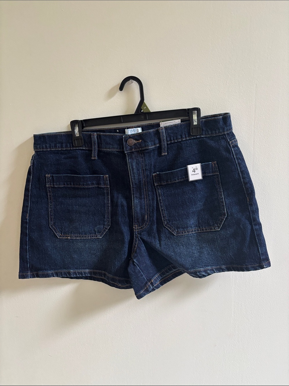 Time and Tru Dark Blue Denim Shorts with Front Patch Pockets